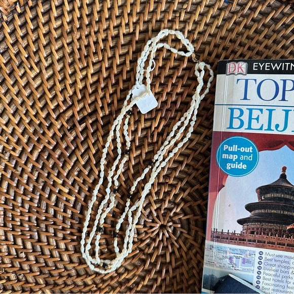 Vintage 14k Gold Biwa Pearl Onyx Triple Strand 17” Hong Kong Necklace New Tags - Picture 3 of 8